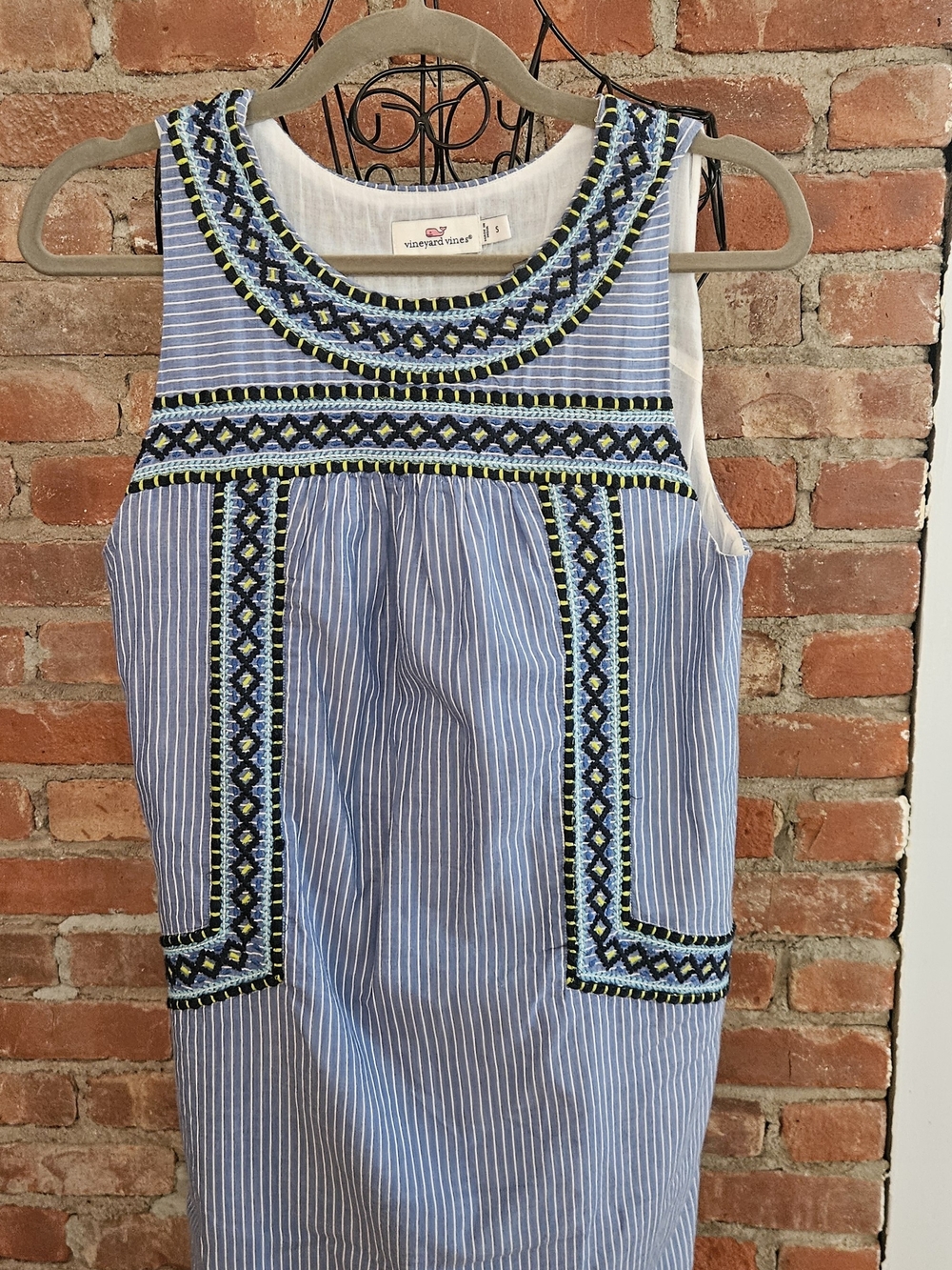 Vineyard Vines Small   Cotton  Blue Striped Embroidered Dress